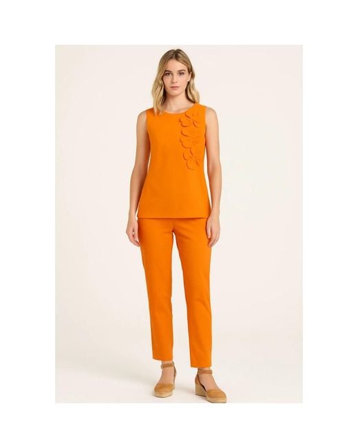 Clips Orange Sleeveless Tops