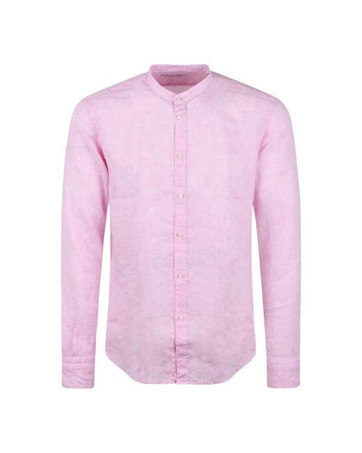 Camicia in lino con colletto alla cinese di Brian Dales in Pink da Uomo