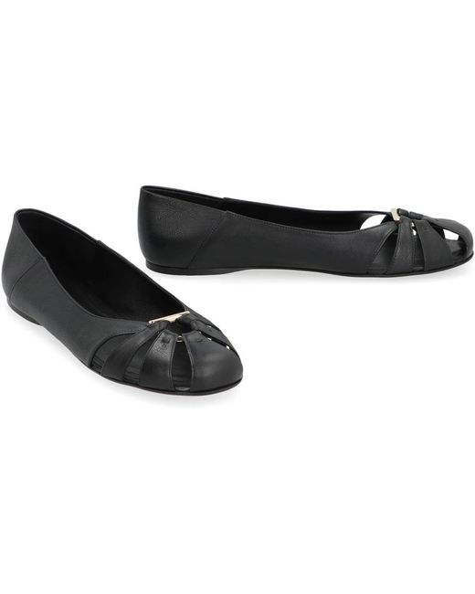 Ferragamo Black Ballerina Shoes