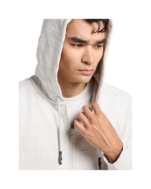 carlo colucci Hoodies & Sweatvesten ,Grijs ,Stijlvolle Hoodie Jas in het White voor heren
