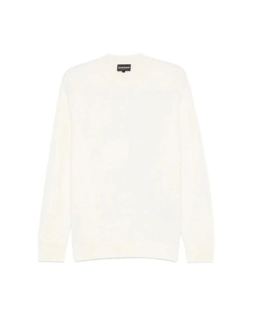 Emporio Armani White Round-Neck Knitwear for men