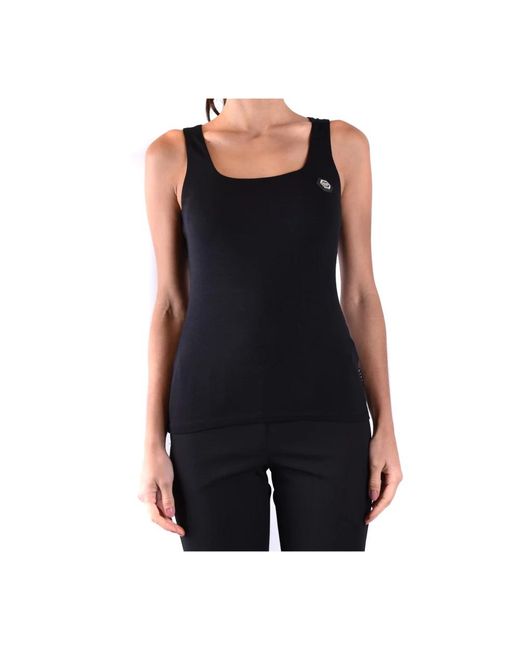 Philipp Plein Sleeveless Square Neck Cotton Tank-Top in het Black
