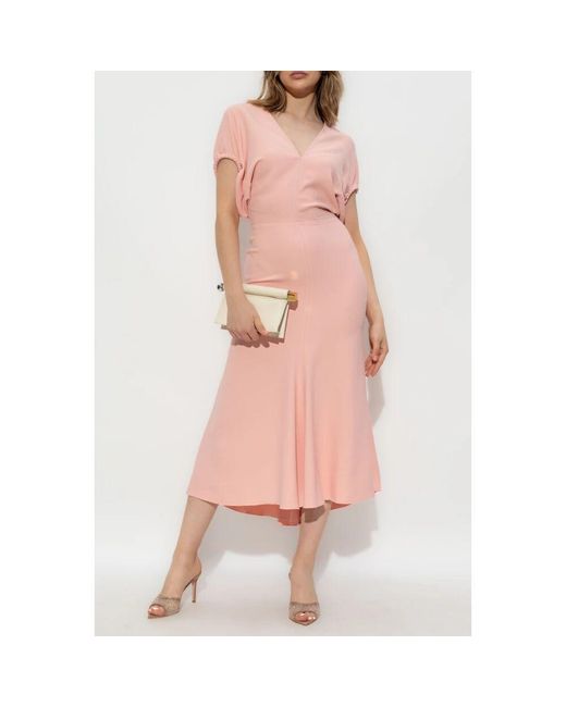 Victoria Beckham Pink Asymmetrisches Kleid Mit V-Ausschnitt