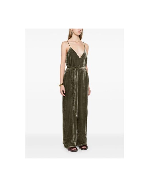 Gold Hawk Jumpsuits & Playsuits ,Groen ,Groene Velvet Palazzo Jurk Met V-Hals in het Green