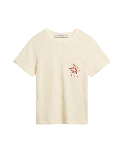 T-shirt con tasca ricamata di Golden Goose Deluxe Brand in Natural