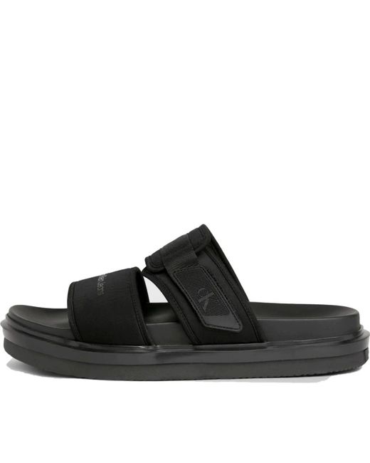Calvin Klein Schwarze doppelriemen flache sandale in Black für Herren
