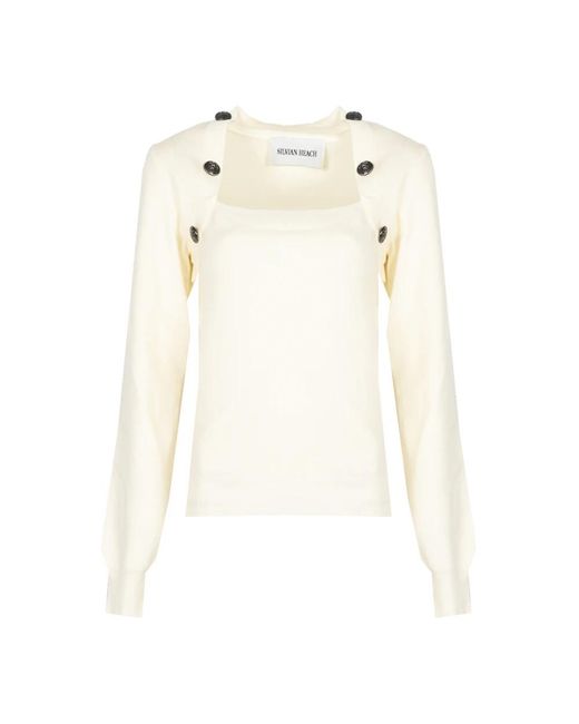 Silvian Heach Truien & Vesten ,Leer Ronde Hals Trui in het White