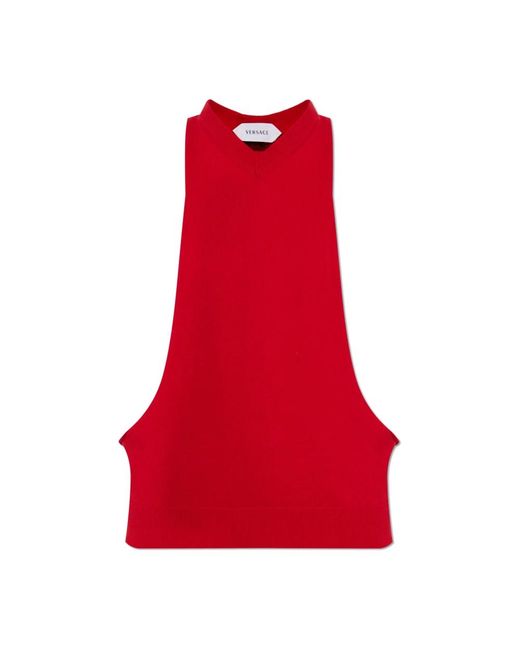 Versace Cotton-Cashmere Knit Tank Top in het Red