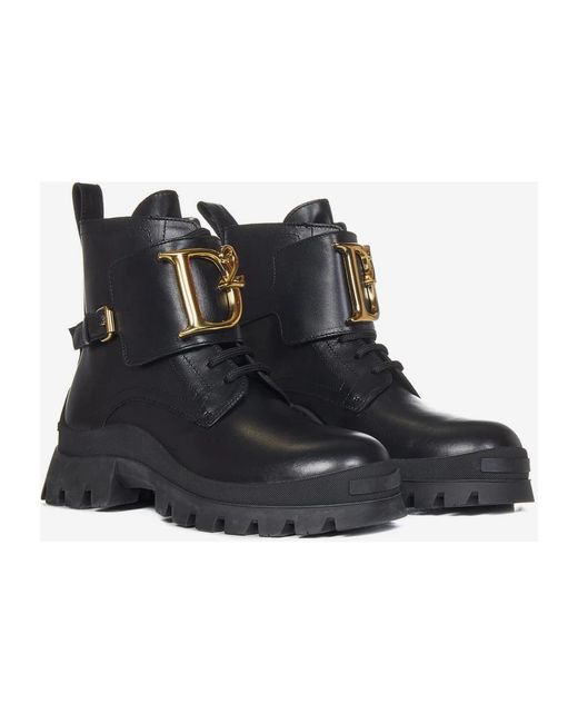 DSquared² Schoenen ,Zwart ,Leer D2 Statement Enkellaarsjes in het Black