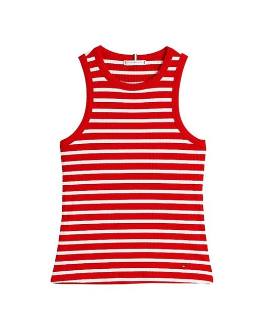 Tommy Hilfiger Red Geripptes Tanktop Mit Ikonischem Detail