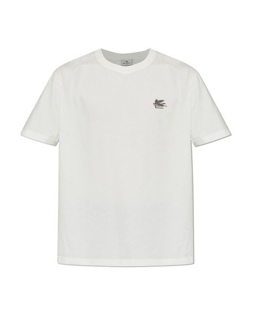 Etro Tops ,Wit ,Katoen Cotton T-Shirt Met Logo in het White voor heren