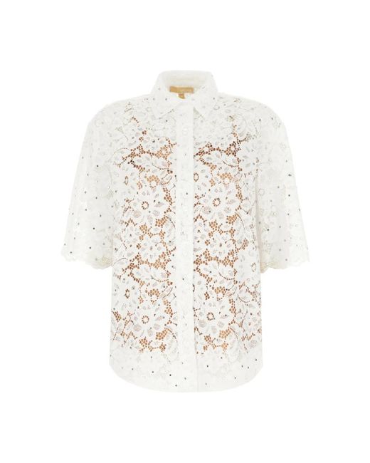 Michael Kors Overhemden ,Wit ,Polyester Shirt Met Studs En Bloemmotief Van Kant in het White