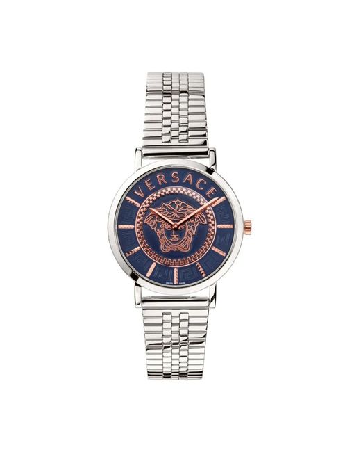 Versace Accessoires ,Grijs ,Essential Blauw Zilver Horloge in het Blue