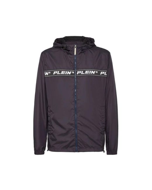 Philipp Plein Jassen ,Blauw ,Nylon Blauw Nylon Windbreaker Hooded Jas in het Blue voor heren