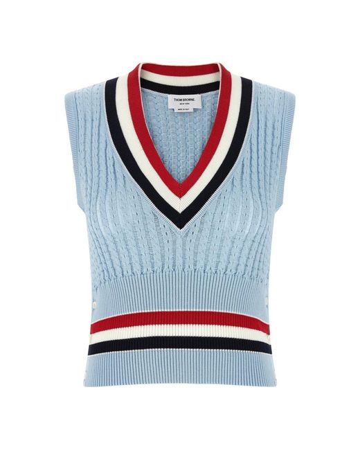 Thom Browne Blue V-Neck Knitwear