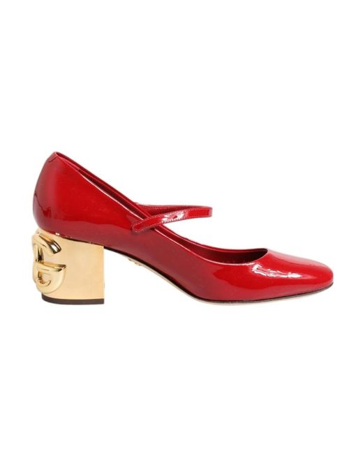 Dolce & Gabbana Red Rote Und Goldene Leder Logo Absätze