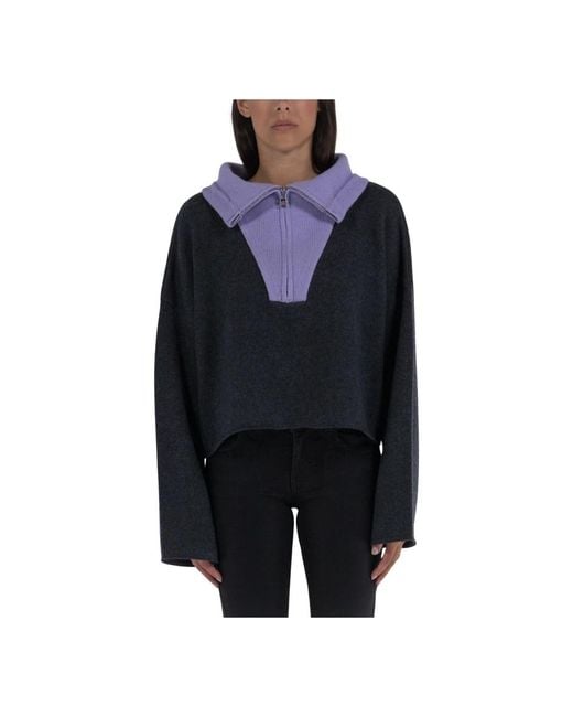 J.W. Anderson Blue Cropped Funnel Neck Zip Jumper