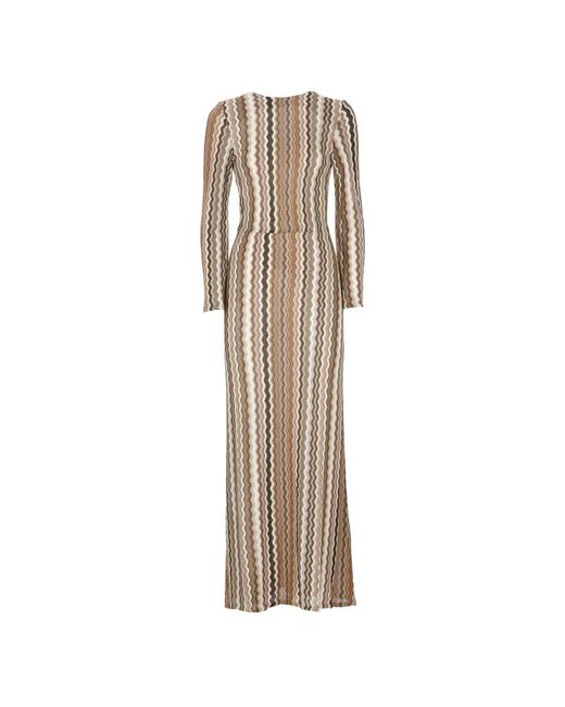 Mc2 Saint Barth Natural Braunes Chevron-Muster Kleid Mit Lurex