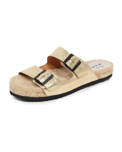 Manebí Schoenen ,Geel ,Leer Metallic Leren Gouden Slippers in het Natural