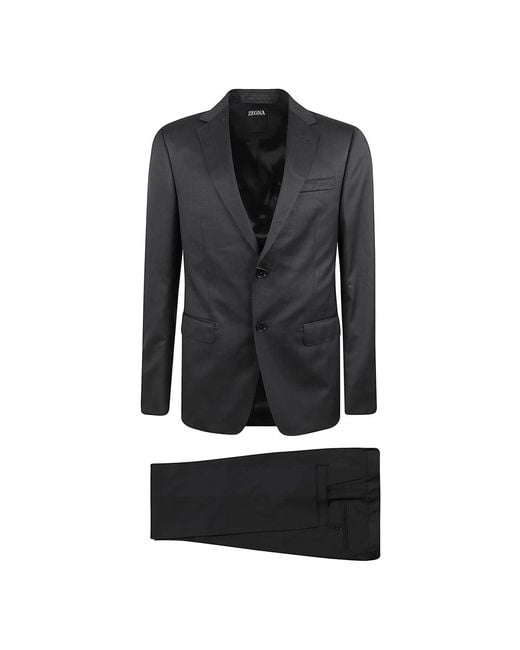 Zegna Black Single Breasted Suits for men