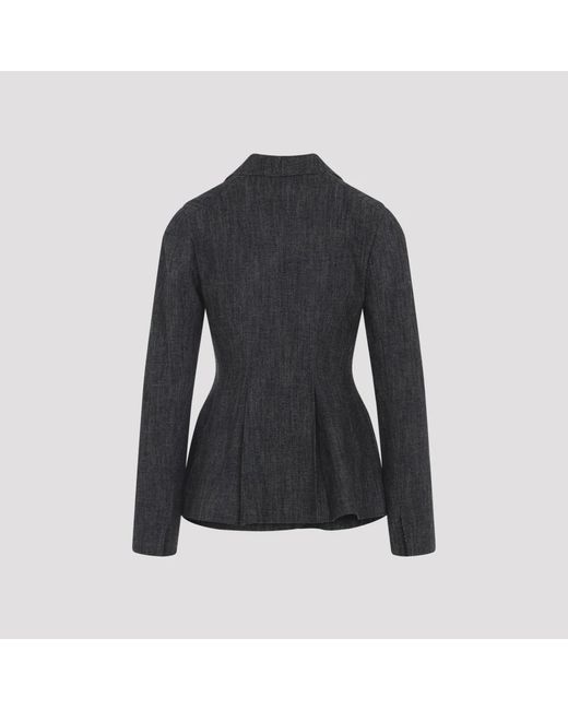 Alberta Ferretti Zwarte Wollen Blend Jas Met Inkeping Kraag in het Black