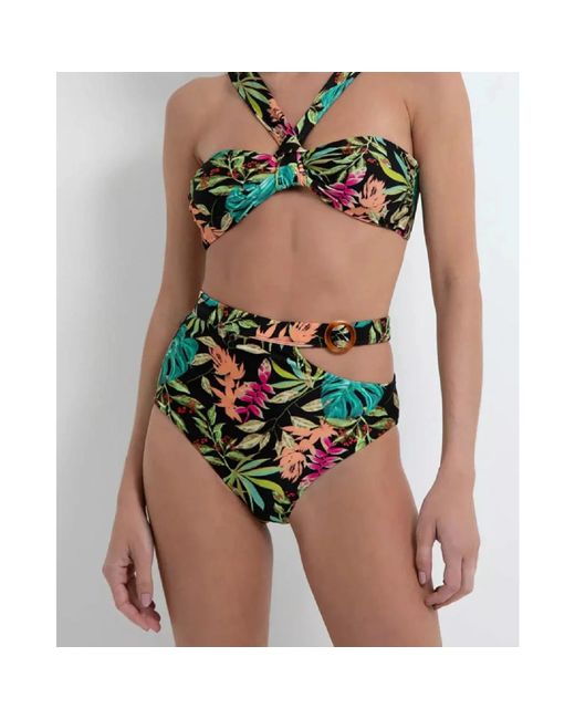 PATBO Badmode ,Veelkleurig ,Leer Zwarte Tropische Bikinibroek in het Green