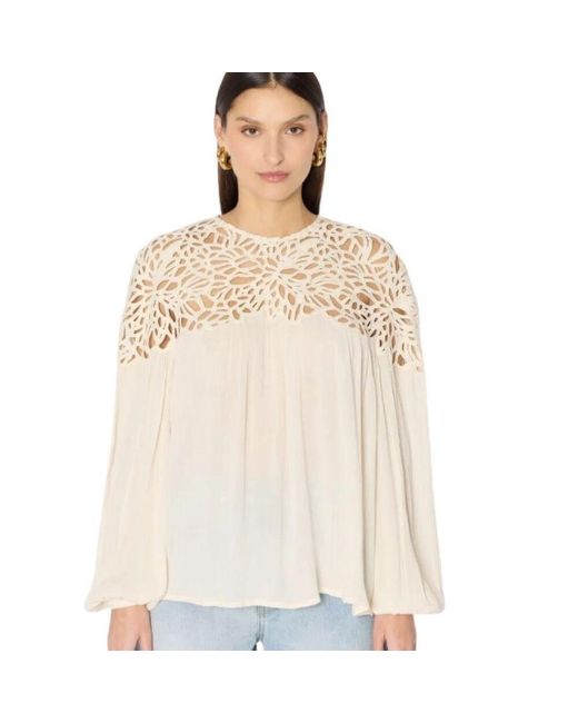 Berenice Natural Häkel-Schulter Bluse
