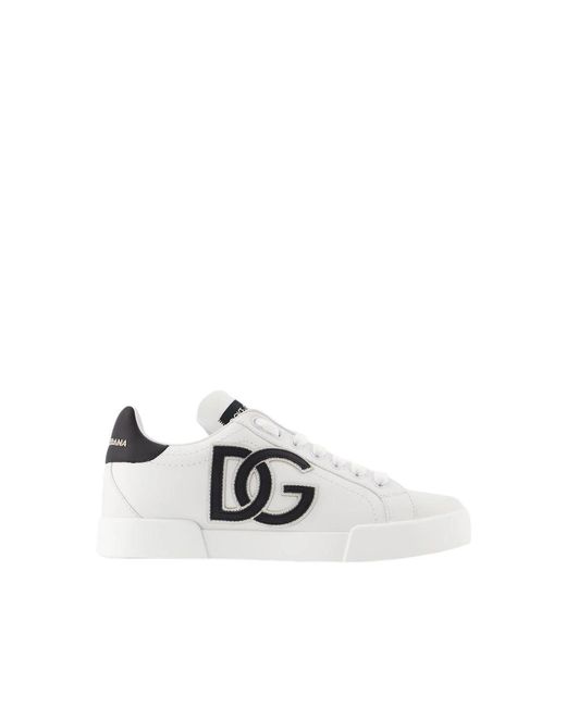 Dolce & Gabbana White Logo-print sneakers - leder - schwarz/weiß