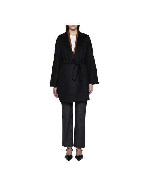 Max Mara Zwarte Kasjmier Jas Met Riem En Zakken in het Black