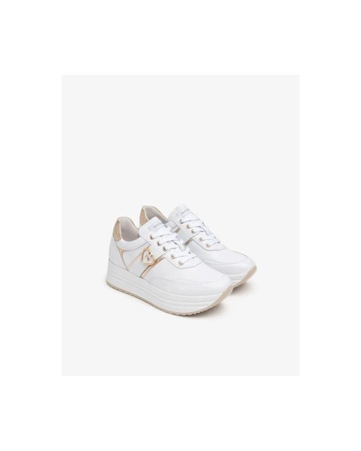 Nero Giardini White Weiße Ledersneaker Mit Laminierten Einsätzen