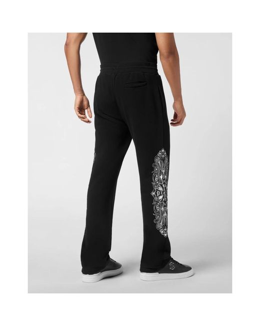 Philipp Plein Broeken ,Zwart ,Katoen Geborduurde Joggingbroek Chrome Crest in het Black voor heren