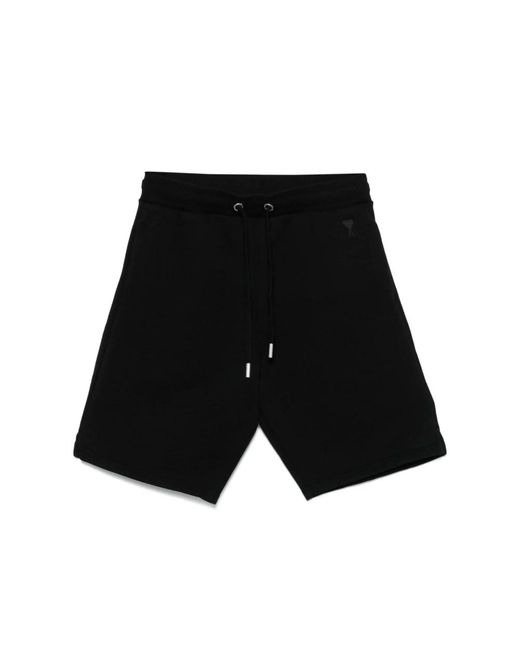 AMI Korte Broeken ,Zwart ,Katoen Zwarte Geverfde Jersey Shorts Met Ami De Coeur Motief in het Black voor heren