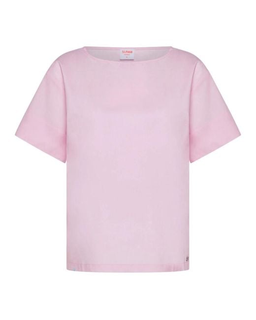 Camiseta ciclamino slim fit de algodón Sun 68 de color Purple