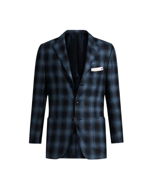Kiton Jassen ,Blauw ,Kasjmier Geruite Kasjmierblend Jas in het Blue voor heren