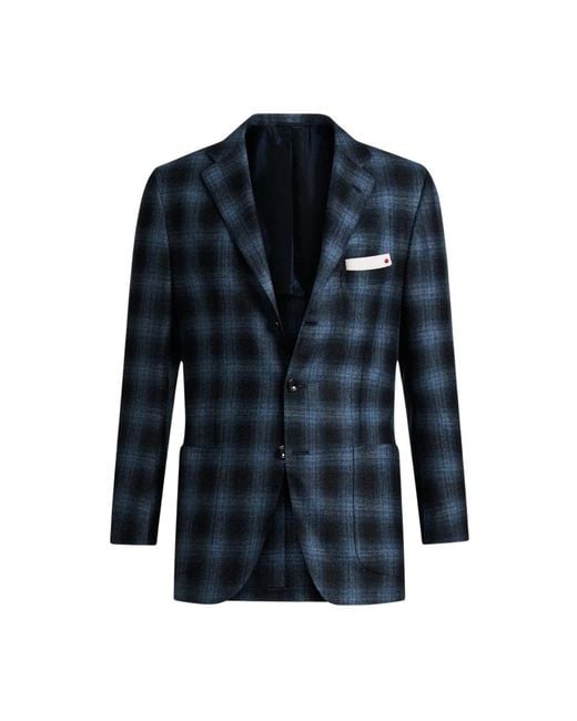 Kiton Jassen ,Blauw ,Kasjmier Geruite Kasjmierblend Jas in het Blue voor heren