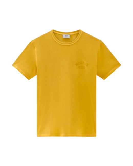 T-shirt con logo tinta unita di Woolrich in Yellow da Uomo