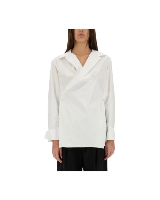 Givenchy Overhemden ,Wit ,Katoen Asymmetrisch Overslag Shirt in het White