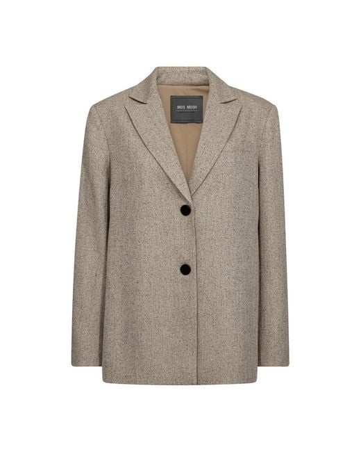 Mos Mosh Tweed Blazer Met V-Hals En Knopen in het Natural