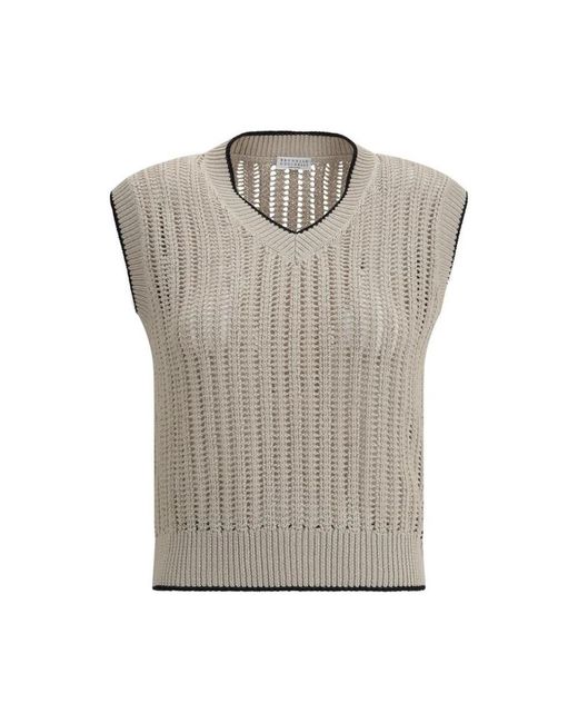 Brunello Cucinelli Gebreide Mouwloze Vest in het Gray