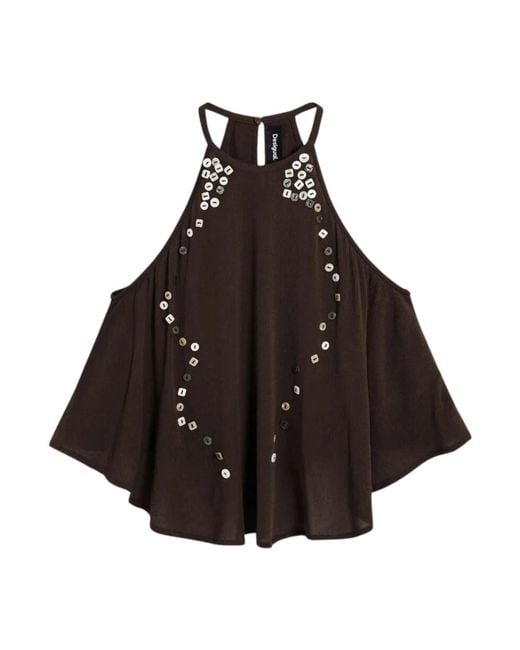 Desigual Brown Sleeveless Tops