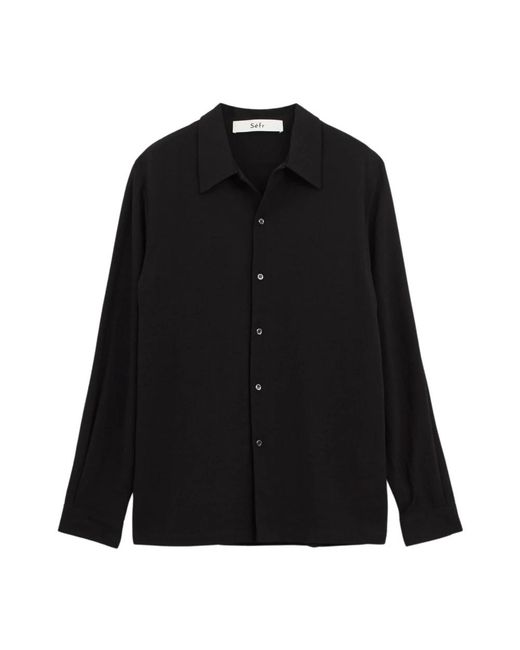 Séfr Overhemden ,Zwart ,Zwarte Viscose Shirt, Voorknoopsluiting, Lange Mouwen in het Black voor heren
