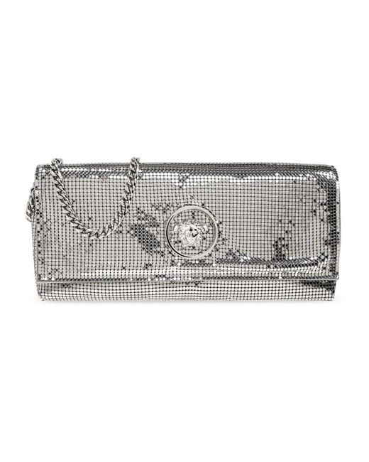 Versace Tassen ,Grijs ,Clutch Met Glinsterende Kristallen in het Metallic