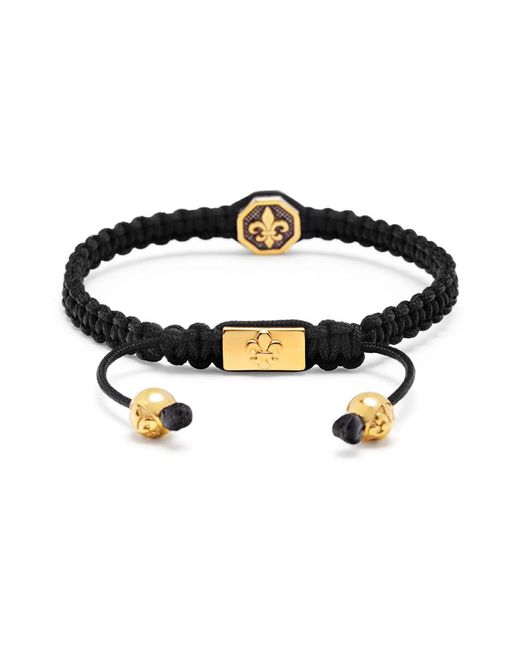 Nialaya 's black string bracelet with vintage gold fleur de lis charm für Herren