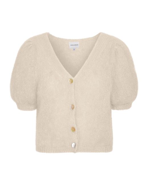 American Dreams Truien & Vesten ,Wol Mohair Cardigan Met Korte Mouwen in het Natural