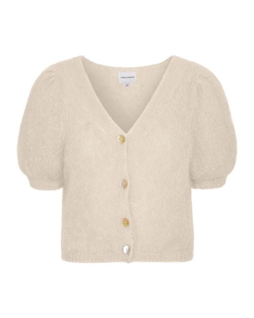 American Dreams Truien & Vesten ,Wol Mohair Cardigan Met Korte Mouwen in het Natural
