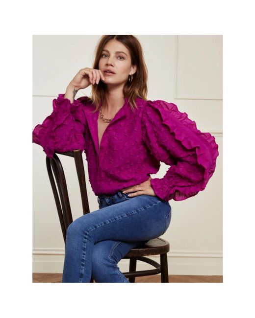 FABIENNE CHAPOT Overhemden ,Paars ,Katoen Bloemen Gerimpelde Blouse in het Purple