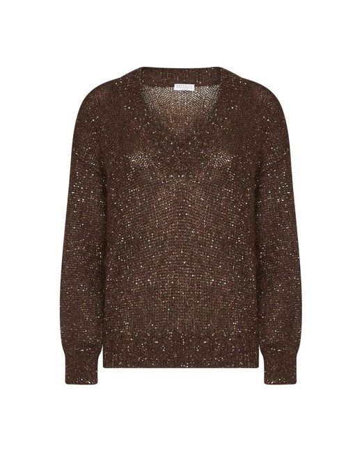 Brunello Cucinelli Ribbed V-Neck Knit in het Brown