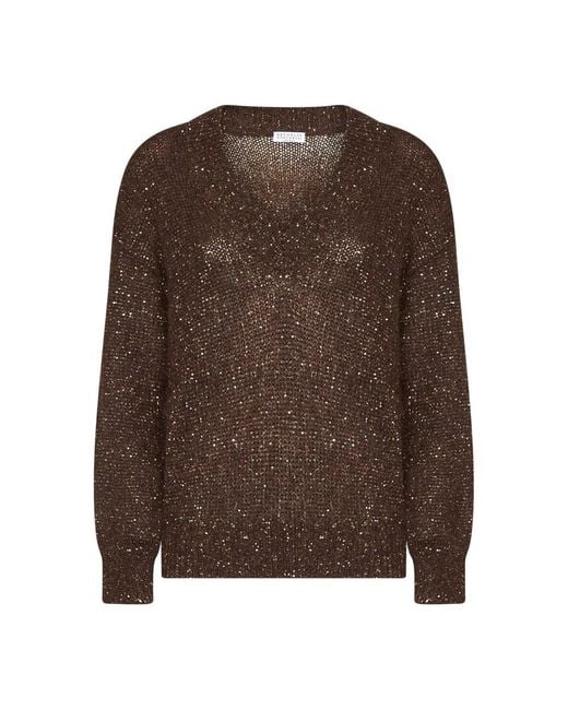 Brunello Cucinelli Brown V-Neck Knitwear