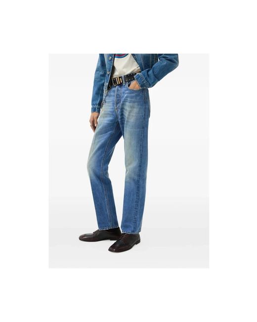 Versace Jeans ,Blauw ,Leer Gedetailleerde Straight Jeans in het Blue voor heren