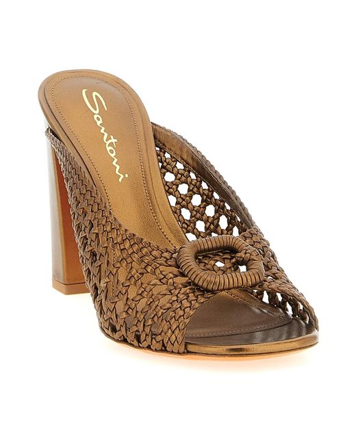 Santoni Brown Heeled Mules
